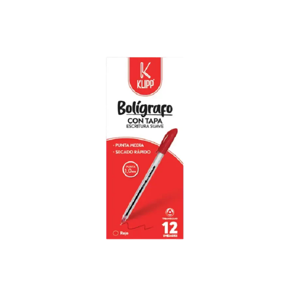 Bolígrafo tipo gel punta media 1.0 rojo por 12 unidades KLIPP