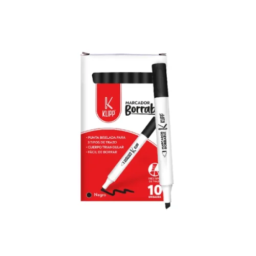 Marcador borrable 10 unidades negro KLIPP